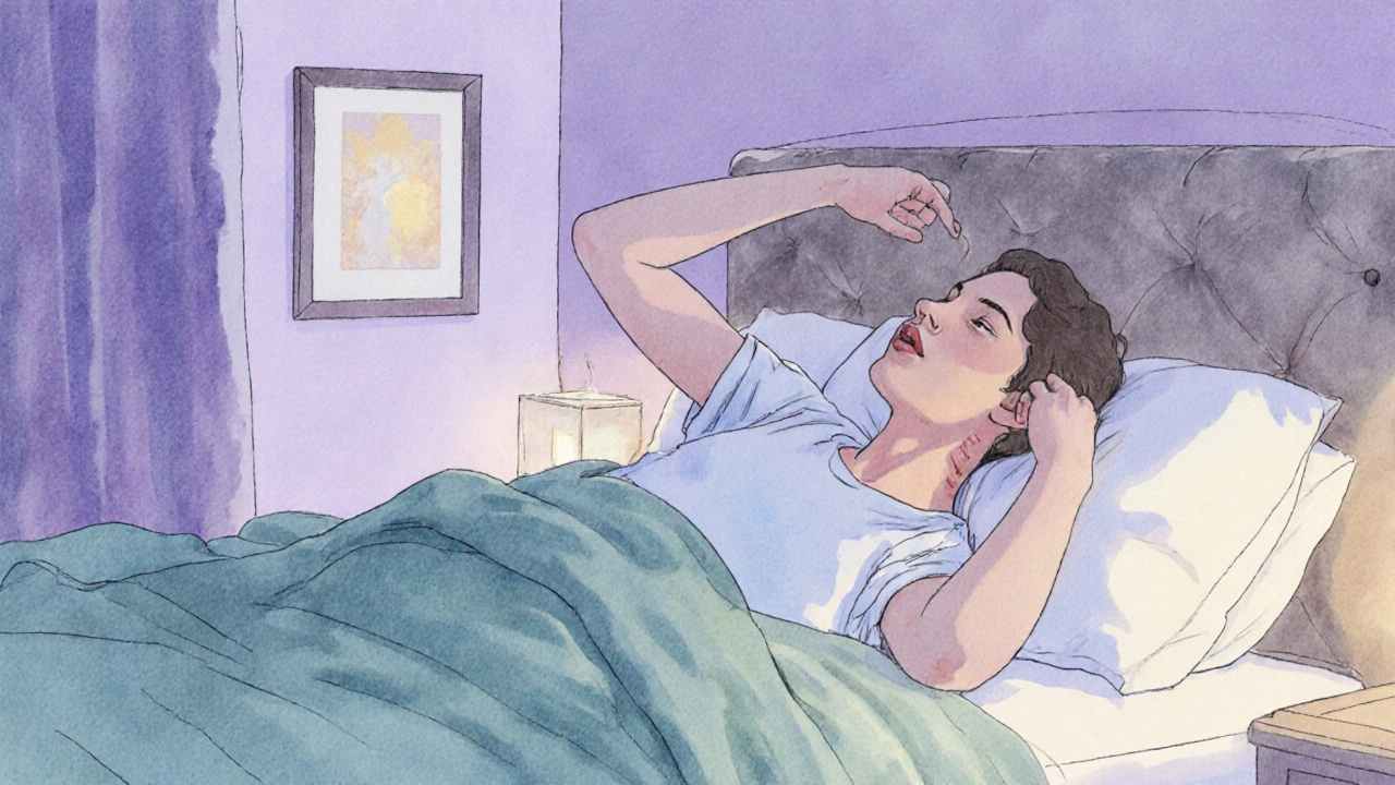 Person performing the Epley maneuver at home under a nightlight.
