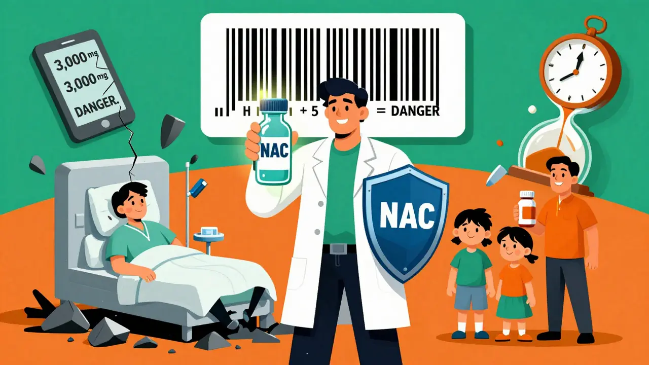 A Poison Control hero holds an antidote shield against a collapsing hospital, as a barcode scan reveals dangerous drug buildup.