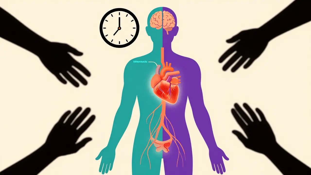 Human silhouette showing silent spread of STIs to brain and heart.