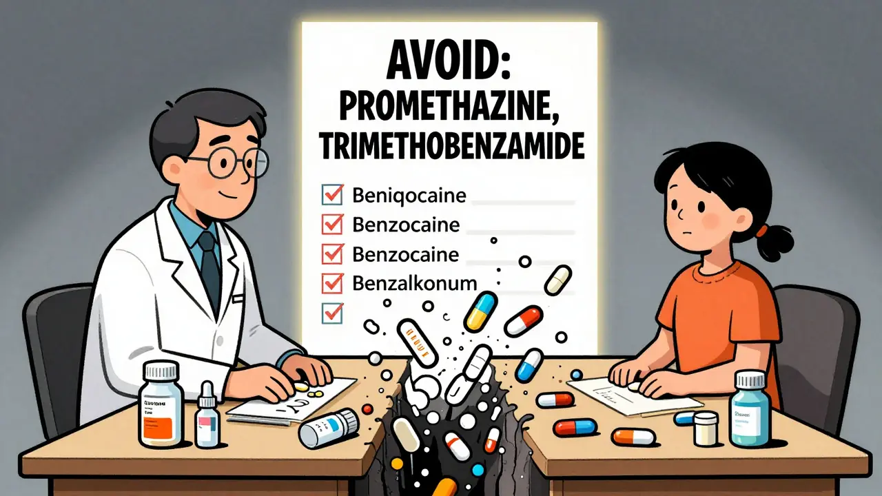 Pediatrician and parent separated by drug labels, KIDs List poster above, contrasting branded and generic medicines