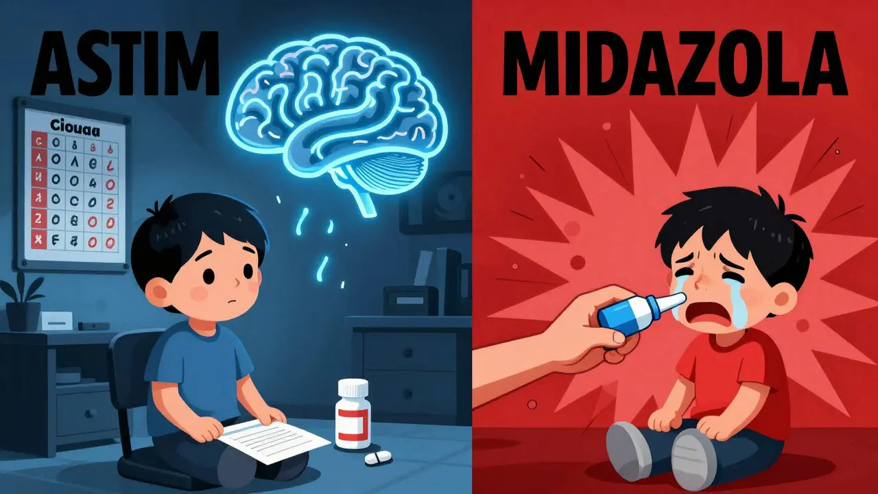 Two children receiving different pre-op sedation methods — one calm with autism-friendly support, one anxious with nasal medication.