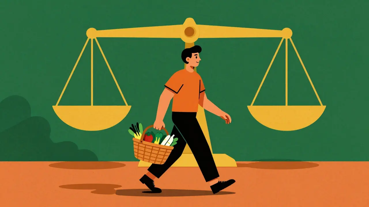 Happy cartoon character walking with vegetable basket