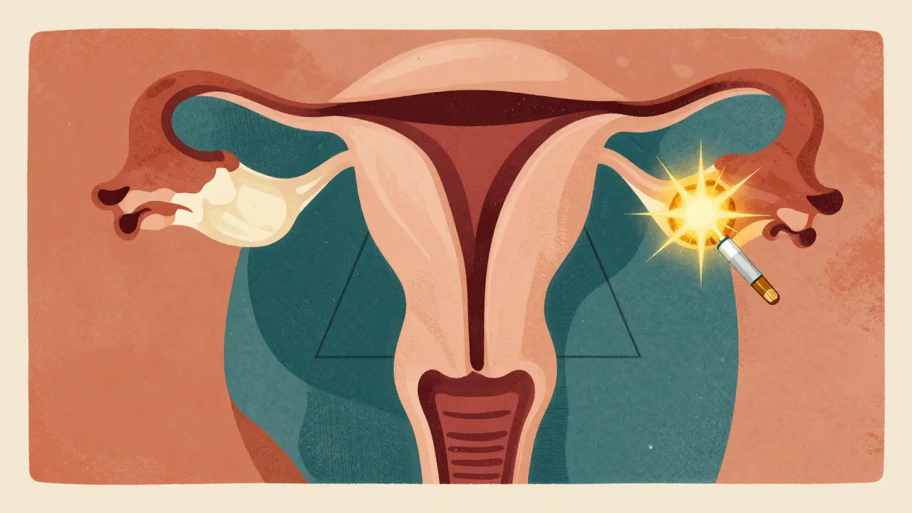 Stylized artistic representation of hormonal balance and uterine health.